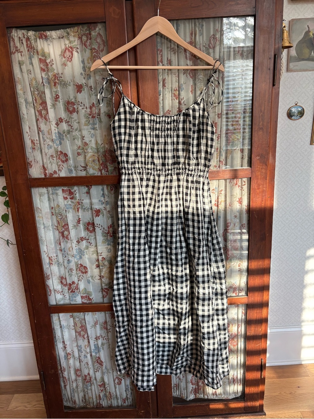 Doen Black and White Gingham Midi Dress M like new!